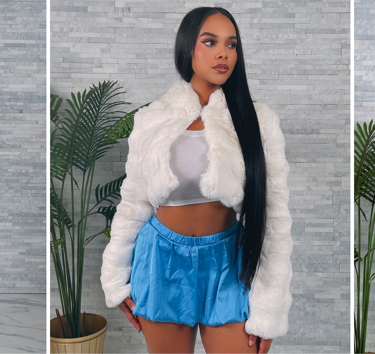 Plush Faux Fur Cropped Jacket with hood