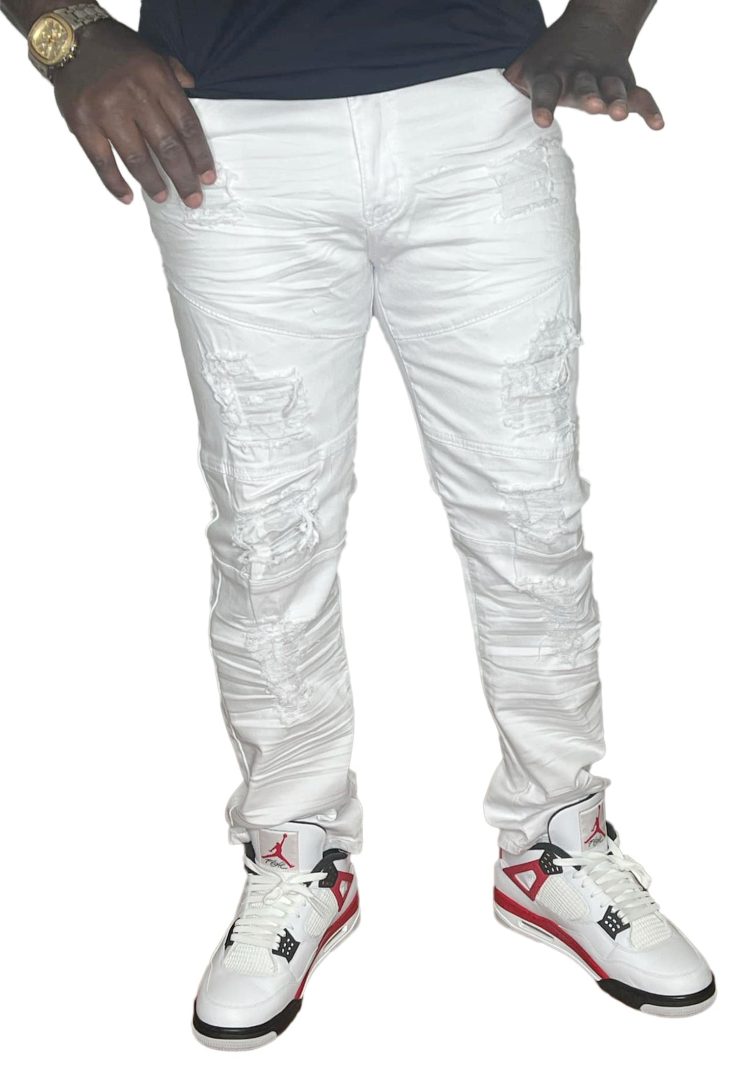 ARGONAUT WHITE RIPPED & DISTRESSED JEANS