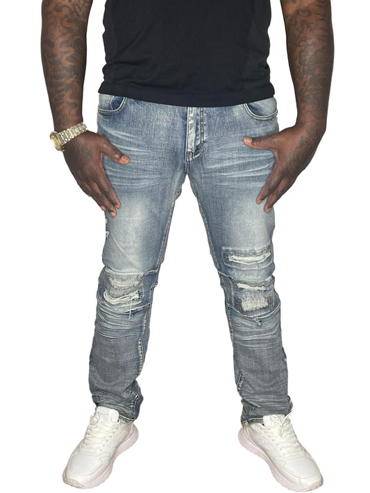 BLIND TRUST MEDIUM BLUE RIPPED & DISTRESSED JEANS