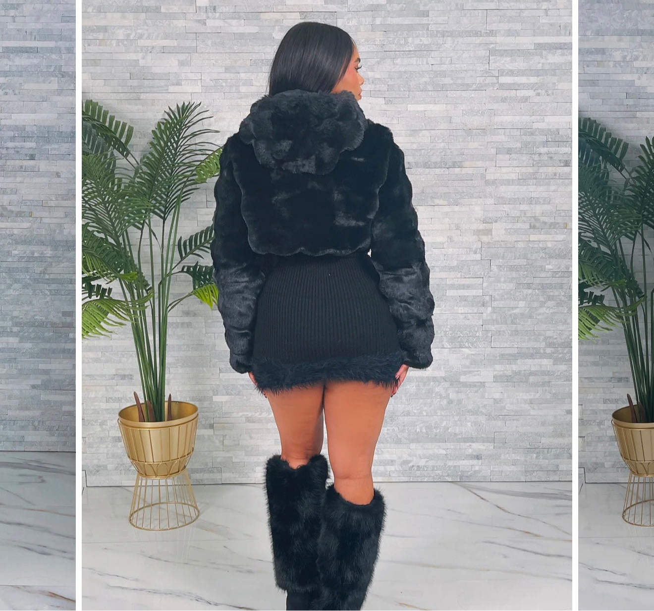 Plush Faux Fur Cropped Jacket with hood