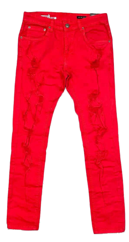 COPPER RIVET RED RIPPED & DISTRESSED JEANS