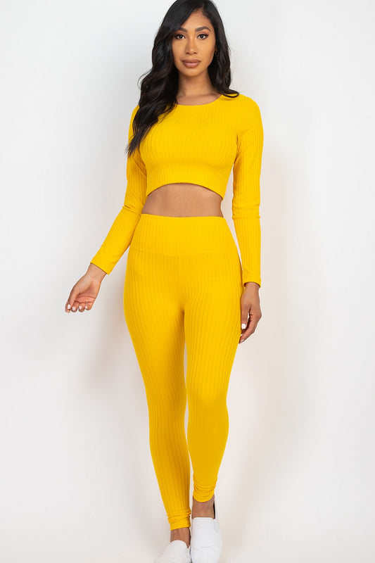 Ribbed Long Sleeve Crop Top & Leggings Set